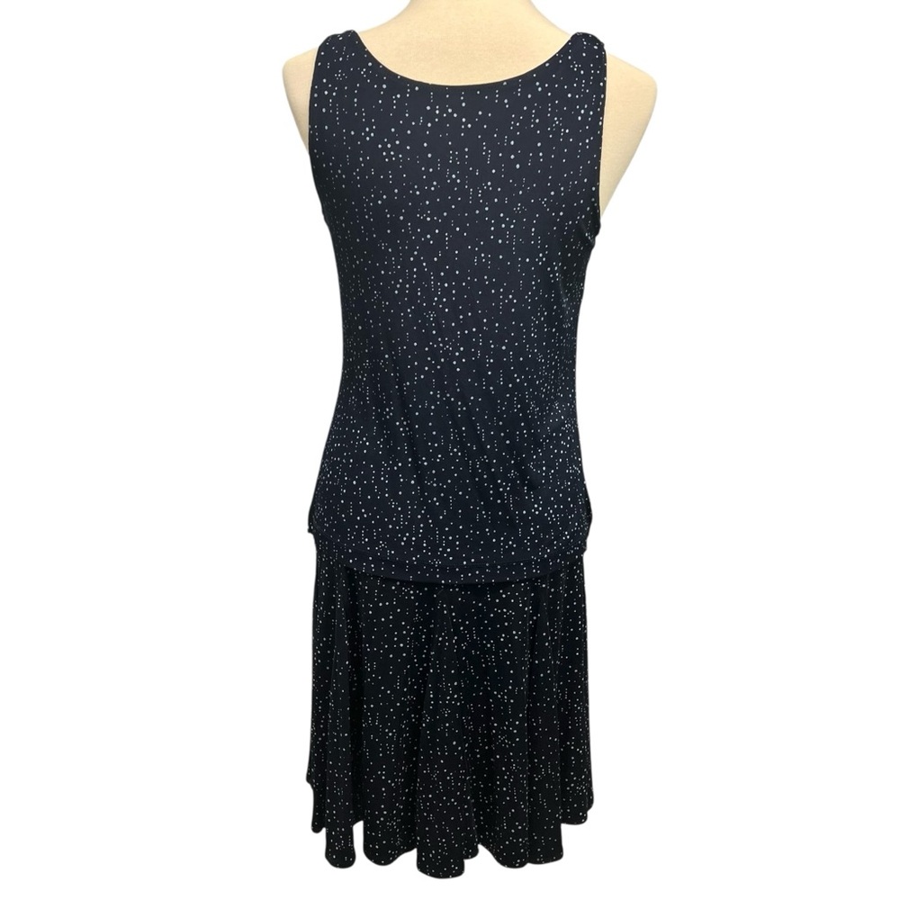 Chico’s Additions 3 Piece Slinky Navy Blue Dot Tank Skirt & Tie Waist Jacket 4/6 - Picture 13 of 16